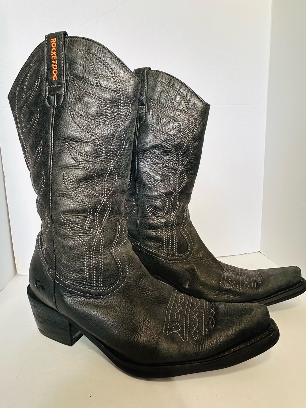 Vintage Rocket Dog Black Leather Western Heeled Boots Size 9